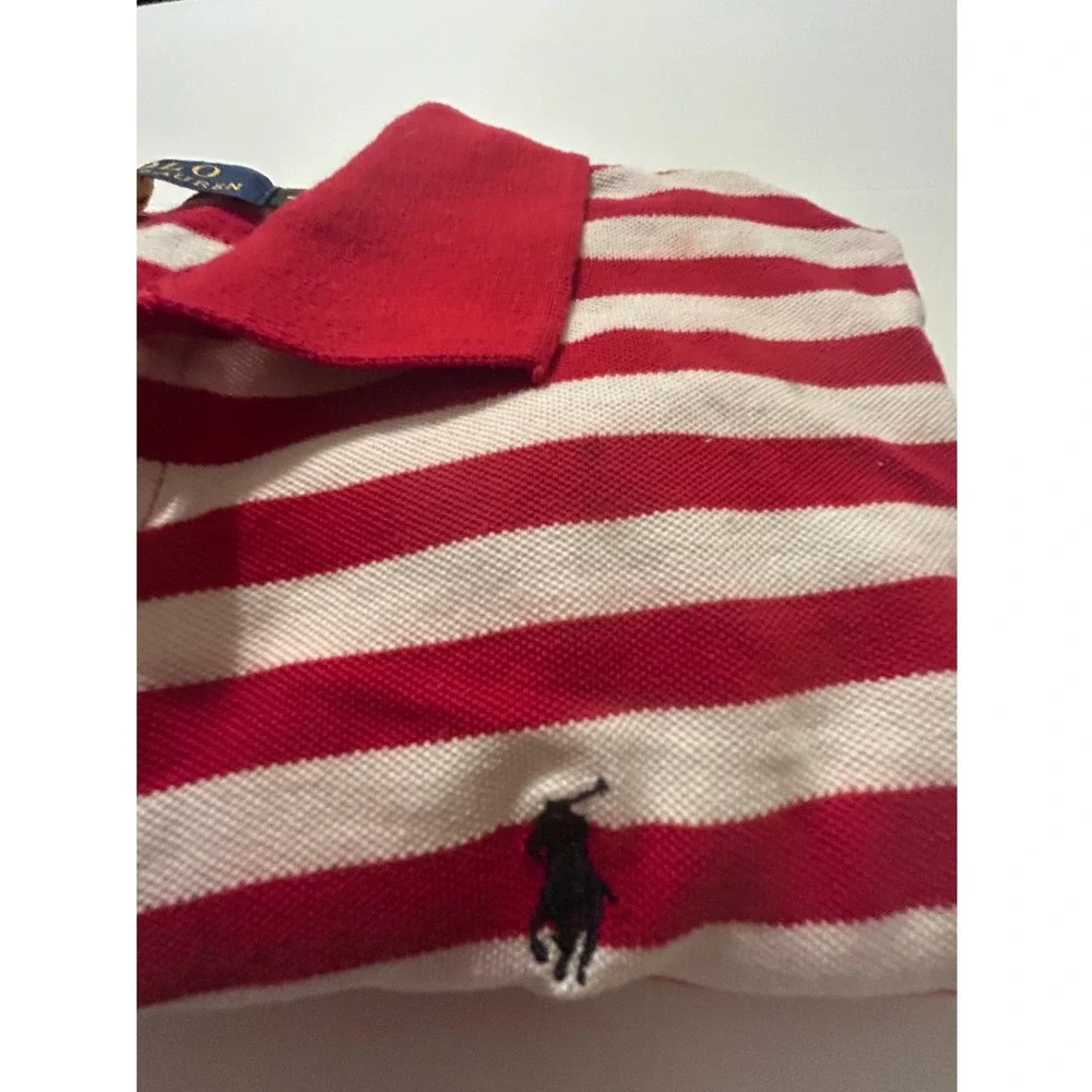 Polo Ralph Lauren Mens Red White Striped Short Sleeve Pique Polo Shirt Size L